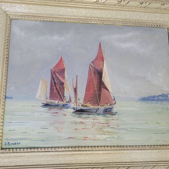 Original Seascape Oil Painting by D.Bodrah Sailing the Waters Vtg Art Wood Frame - Picture 10 of 13